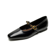 复古山茶花玛丽珍鞋女2026春季新款方头浅口奶奶鞋一字带平底单鞋