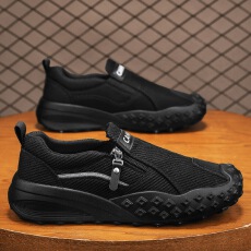 2026春季新款休闲鞋男款网布鞋舒适防滑百搭拉链一脚蹬网面鞋男鞋