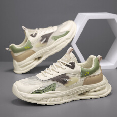 2026夏季新款低帮系带皮革拼接透气网布休闲男鞋网面跑步运动鞋