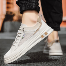 2026新款春季一脚蹬休闲鞋男鞋真超皮网布软底轻便运动板鞋青年鞋