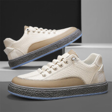 批发春季男士皮面厚底松紧带套脚板鞋2026新款青年日常百搭休闲运动鞋