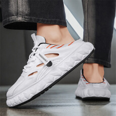 批发新款四季可穿时尚男士舒适透气拼色平跟休闲日常包头半拖男款拖鞋