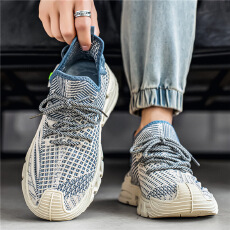 批发2026春<b class='q'>夏</b>季新款飞织网面鞋薄款透气低帮系带运动鞋厚底老爹鞋男鞋