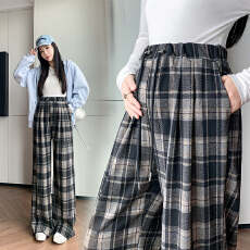 批发孕妇裤秋季外穿黑白格子长裤秋冬宽松直筒复古休闲春秋新款阔腿裤