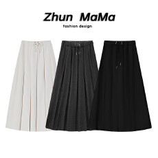 孕妇无托腹百褶裙显瘦半身裙女春秋季新款中长款毛呢a字裙子潮