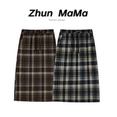 批发<b class='q'>孕妇</b><b class='q'>半身裙</b>春秋季<b class='q'>新款</b>格子裙托腹毛呢直筒半裙显瘦开叉春款一步裙