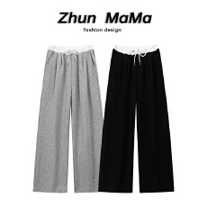 批发孕妇一体裤春秋季灰色<b class='q'>运动</b>裤女阔腿垂感直筒休闲宽松绝美百搭卫裤