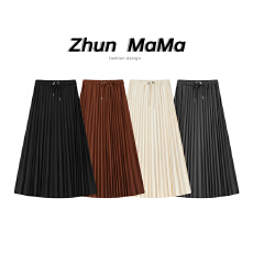 孕妇半身裙秋装外穿韩版中长款半裙高腰显瘦托腹百褶a字伞裙春秋