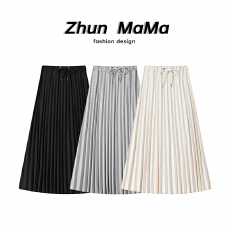 批发孕妇糯米半身裙一体式腰头百褶A字半身裙中长裙秋季新款中长裙