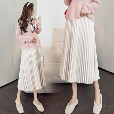批发孕妇复古一体式腰头毛呢百褶A字半身裙中长裙秋季新款休闲无托腹