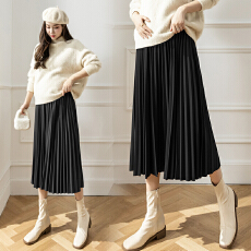 批发孕妇百褶半身裙秋<b class='q'>冬</b>季中长款可调节显瘦纯黑色托腹A字裙子