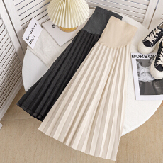 孕妇半身裙秋装外出潮妈休闲百褶毛呢压褶半裙秋冬百搭显瘦长裙子