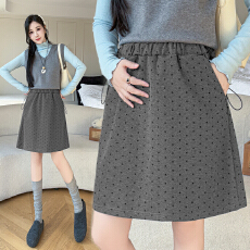 批发孕妇复古波点半身裙女秋冬季新款抽绳调节遮胯防走光A字半身裙