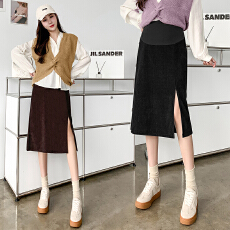 批发孕妇半身裙秋季中长款黑色宽松显瘦直筒包臀托腹开叉一步裙子春秋