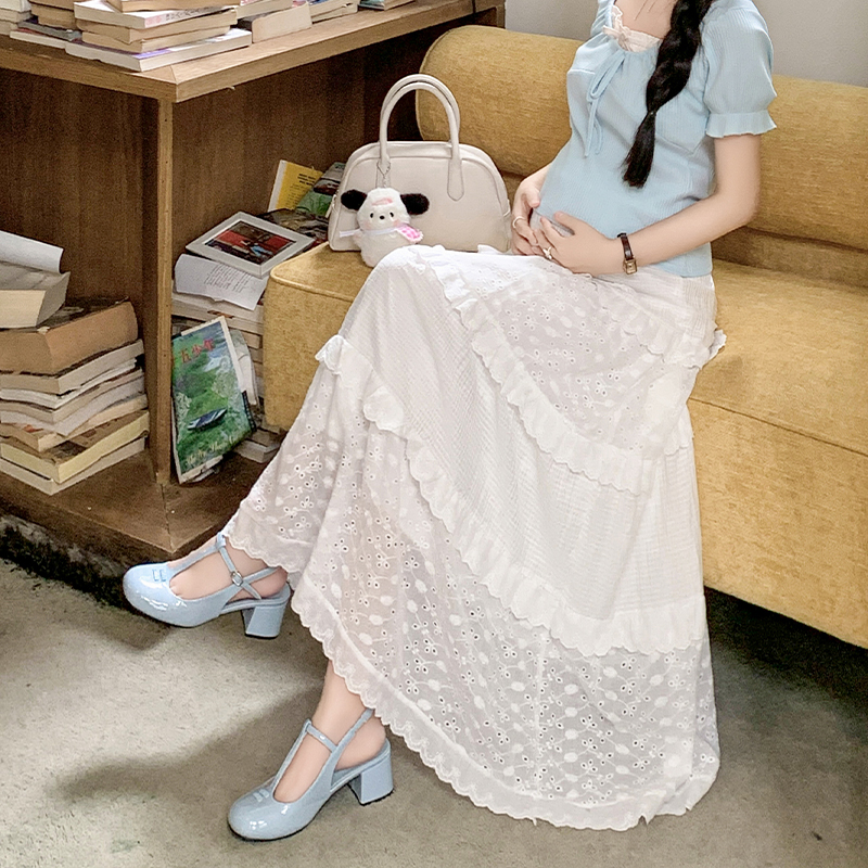 없음 복부 지지 임산부 반신 치마 봄 여름 한국 스타일 패션 중간 길이 화이트 슬림해 보이는 한 마디 케이크 우산 치마 여름