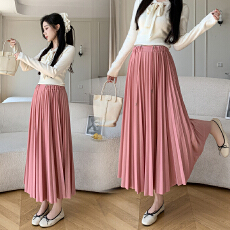 批发孕妇半身裙秋装外穿韩版中长款半裙高腰显瘦托腹百褶a字伞裙春秋