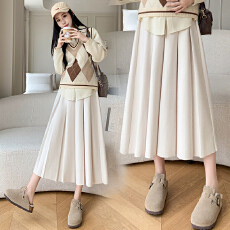 批发孕妇无托腹百褶裙显瘦半身裙女<b class='q'>春</b>秋季新款中长款毛呢a字裙子潮