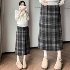 批发孕妇半身裙<b class='q'>春</b>秋季新款格子裙托腹毛呢直筒半裙显瘦开叉<b class='q'>春</b>款一步裙