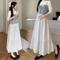 批发<b class='q'>孕妇</b><b class='q'>半身裙</b><b class='q'>夏季</b>波点无托腹A字裙新款a字显瘦长款高级垂感伞裙长裙