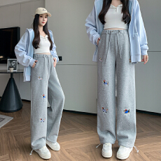 批发孕妇裤刺绣腊肠狗休闲裤女2026春秋宽松直筒阔腿卫裤运动长秋<b class='q'>裤子</b>
