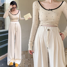 批发孕妇裤春秋季杏色<b class='q'>运动</b>裤女无托腹阔腿垂感直筒<b class='q'>休闲</b>宽松美式卫裤