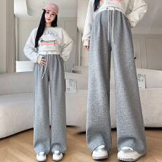 批发孕妇裤春秋季灰色<b class='q'>运动</b>裤女无托腹阔腿垂感直筒<b class='q'>休闲</b>宽松美式卫裤