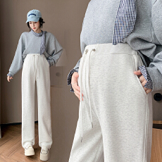 批发孕妇裤春秋季灰色<b class='q'>运动</b>裤女无托腹阔腿垂感直筒<b class='q'>休闲</b>宽松美式卫裤