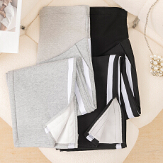 批发孕妇裤子春秋外穿小个子运动裤不勒肚条纹阔腿开叉裤2026新款春装