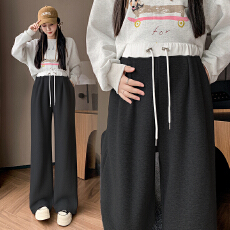 批发孕妇裤春秋季灰色运动裤女无托腹阔腿垂感直筒休闲宽松美式卫裤