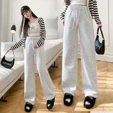 批发孕妇裤春秋季灰色运动裤女无托腹阔腿垂感直筒休闲宽松美式卫裤