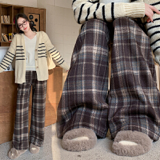 批发孕妇裤秋季外穿黑白格子长裤秋冬宽松直筒复古休闲春秋新款阔腿裤