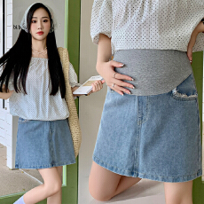 批发孕妇大码高腰托腹外穿显瘦a字短裙夏2026新款休闲<b class='q'>百搭</b>牛仔半身裙