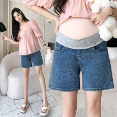 批发孕妇短裤夏季外穿薄款阔腿牛仔裤女夏装2026新款不勒肚子阔腿裤子