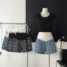 批发孕妇牛仔短裤<b class='q'>夏</b>季薄款孕妇爱心裤子外穿宽松阔腿托腹<b class='q'>打底裤</b>女<b class='q'>夏</b>装