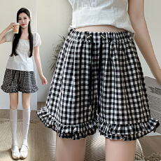批发<b class='q'>孕妇</b><b class='q'>黑白</b>格子荷叶边短裤2025夏季新款直筒阔腿<b class='q'>打底裤</b>外穿花苞裤