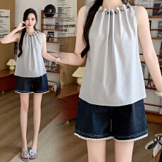 孕妇甜辣花边牛仔短裤女夏宽松显瘦阔腿A字大码百搭阔腿热裤