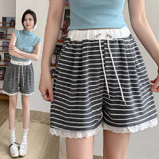 批发孕妇短裤<b class='q'>夏季</b>外穿2026新款无托腹条纹休闲裤小个子蕾丝花边阔腿裤