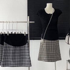 批发孕妇半身裙<b class='q'>夏</b>款时尚开叉格子包臀一步裙气质显瘦托腹A字短裙子