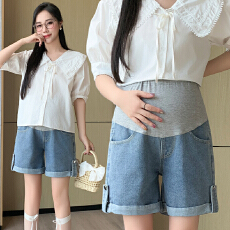 孕妇短裤女夏季外穿薄款牛仔阔腿裤夏天休闲牛仔裤潮流百搭高腰裤