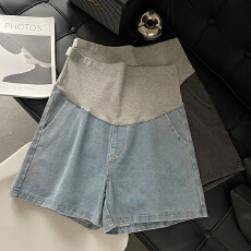 孕妇短裤女夏季外穿薄款牛仔阔腿裤夏天休闲牛仔裤宽松百搭高腰裤