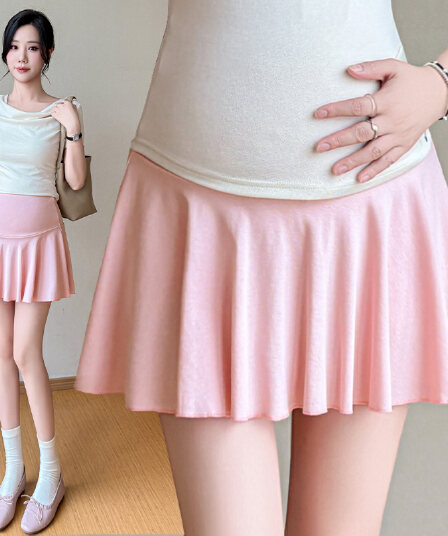 임산부 순면 복부 지지 치마 여름 드레스 얇은 스타일 한 마디 노출 방지 미니 스커트 여름 테니스 미니 스커트 임산부 반신 스커트