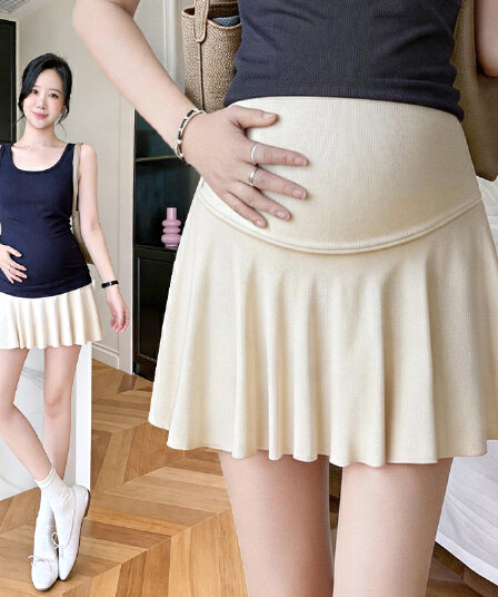 임산부 순면 복부 지지 치마 여름 드레스 얇은 스타일 한 마디 노출 방지 미니 스커트 여름 테니스 미니 스커트 임산부 반신 스커트