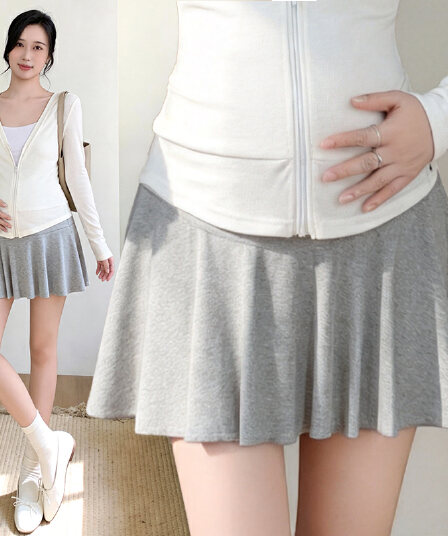 임산부 순면 복부 지지 치마 여름 드레스 얇은 스타일 한 마디 노출 방지 미니 스커트 여름 테니스 미니 스커트 임산부 반신 스커트