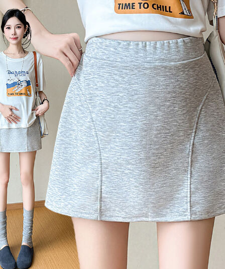 임산부 노출 방지 치마 회색 운동 반신 스커트 핫걸 캐주얼 회색 미니 스커트 한 마디 타이트 스커트 여성 여름