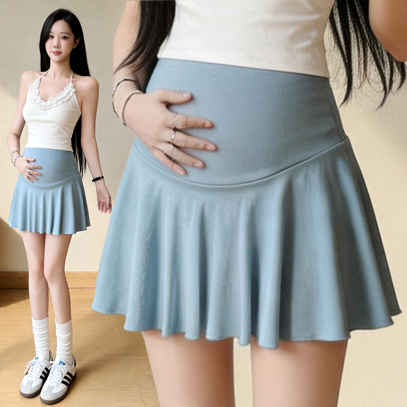 임산부 순면 복부 지지 치마 여름 드레스 얇은 스타일 한 마디 노출 방지 미니 스커트 여름 테니스 미니 스커트 임산부 반신 스커트