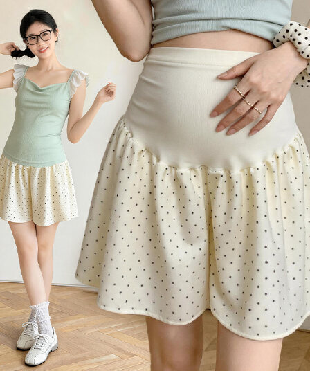 임산부 쉬폰 도트 무늬 반바지 여성 2026 하이웨이스트 복부 지지 반신 임산부 미니 스커트 바지 여름 캐주얼 출산 착용
