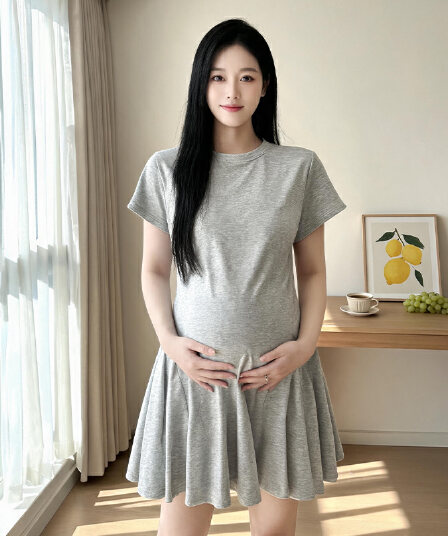 임산부 순면 여름 드레스 드레스 2026 새로운 패션 트렌디 엄마 미니 스커트 여름 고급 센스 한국 스타일 디스플레이 농땡이 부리다 치마