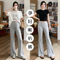 批发孕妇波点喇叭裤子春夏季薄款外穿孕期不勒肚子托腹瑜伽<b class='q'>打底</b>裤秋季