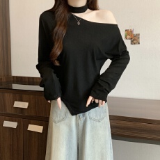 批发实拍 大码胖MM 设计感小心机挂脖镂空露肩洋气百搭T恤上衣