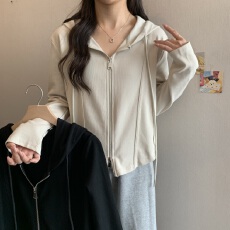 批发实拍大码<b class='q'>女装</b>2026春装新款韩版休闲百搭连帽拉链设计感<b class='q'>卫衣</b>